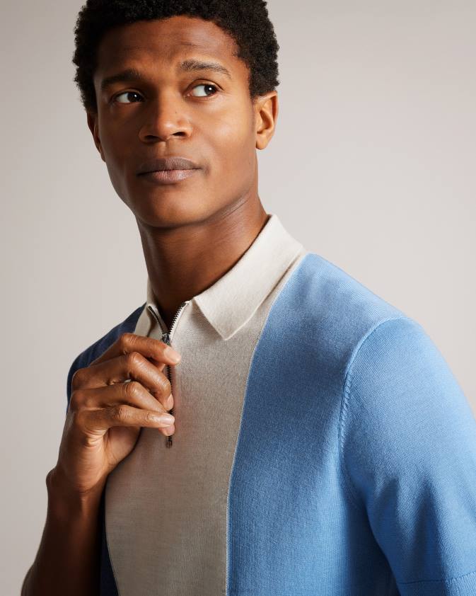 apģērbs Ted Baker swansea vertikāli svītrains merino vilnas polo ar īsām piedurknēm vidēji zils vīriešiem 26TV1559