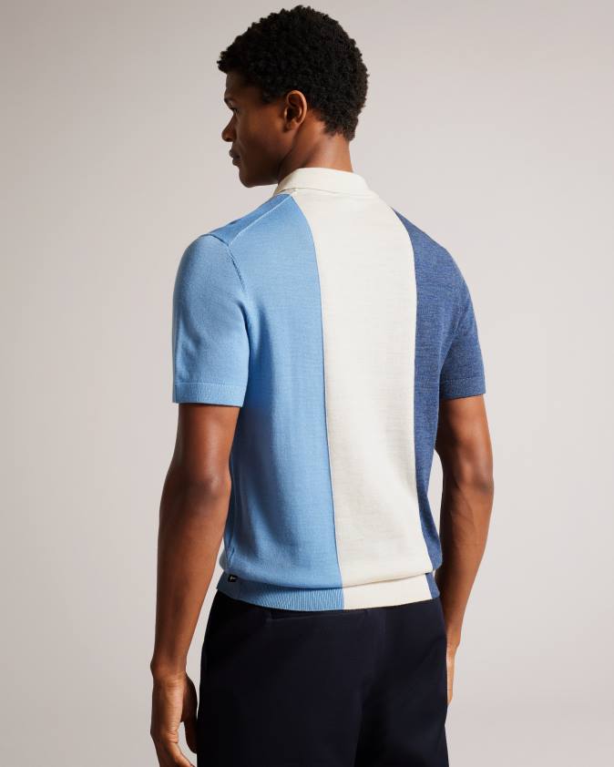 apģērbs Ted Baker swansea vertikāli svītrains merino vilnas polo ar īsām piedurknēm vidēji zils vīriešiem 26TV1559