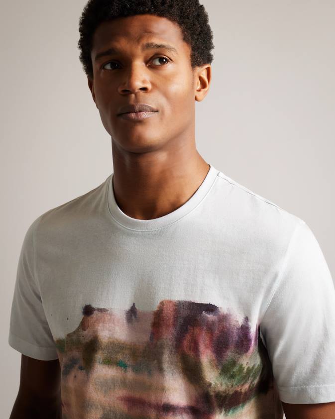 apģērbs Ted Baker tinot t-krekls ar abstraktu apdruku ar īsām piedurknēm balts vīriešiem 26TV1564