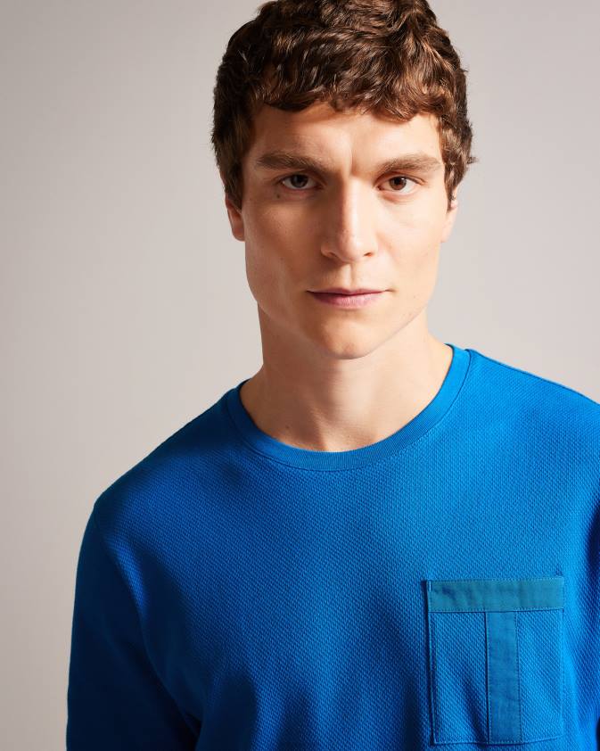 apģērbs Ted Baker vārpstas t-krekls ar īsām piedurknēm ar t kabatu zils vīriešiem 26TV1209