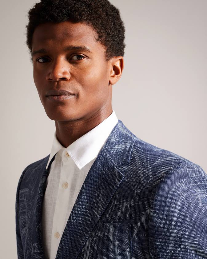 apģērbs Ted Baker postoj slim fit lapu kostīmu jaka flote vīriešiem 26TV1599