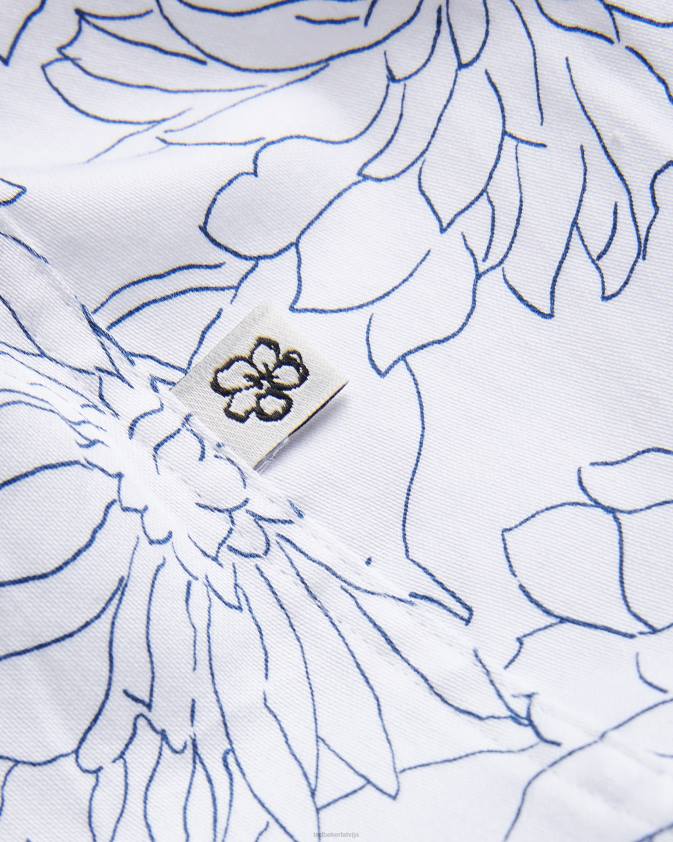 apģērbs Ted Baker Nīla krekls ar garām piedurknēm ar ziedu kontūru apdruku balts vīriešiem 26TV1603