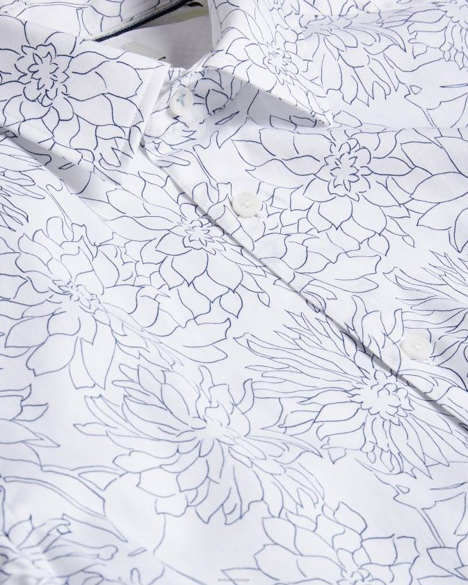 apģērbs Ted Baker Nīla krekls ar garām piedurknēm ar ziedu kontūru apdruku balts vīriešiem 26TV1603