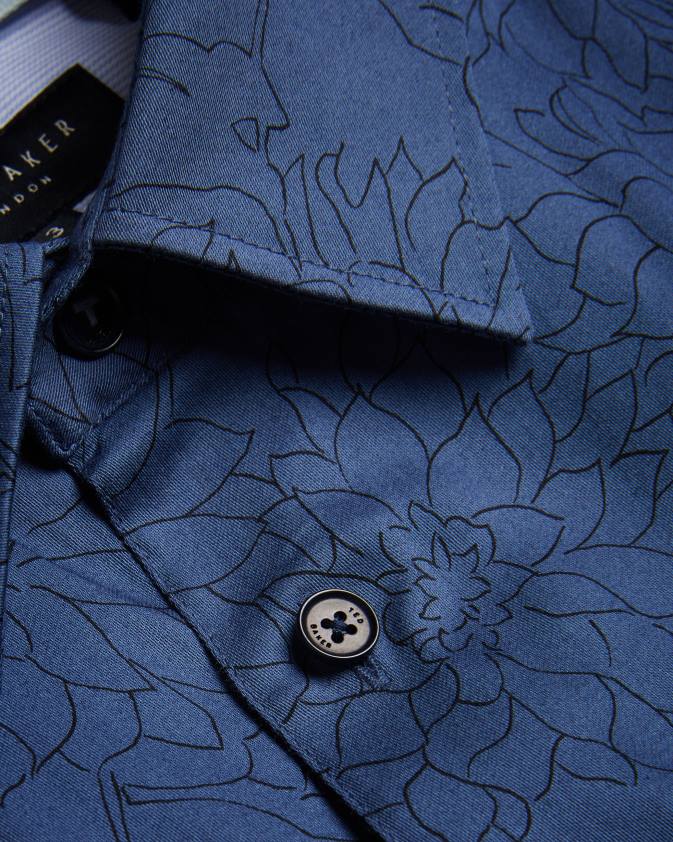 apģērbs Ted Baker Nīla krekls ar garām piedurknēm ar ziedu kontūru apdruku flote vīriešiem 26TV1601