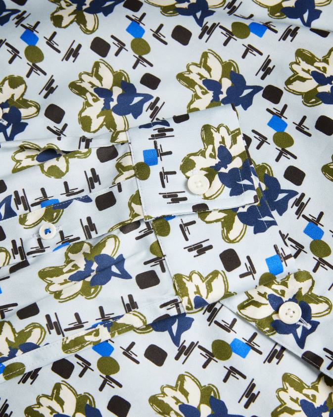 apģērbs Ted Baker arigna krekls ar magnolijas apdruku ar garām piedurknēm gaiši zils vīriešiem 26TV1595