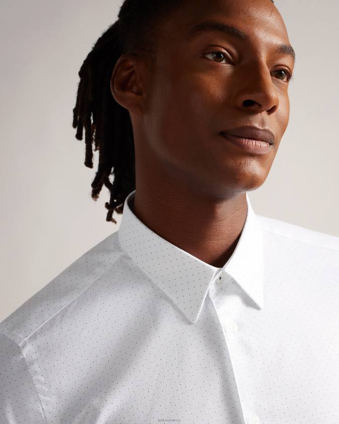 apģērbs Ted Baker hysopss slim fit mini punktveida krekls balts vīriešiem 26TV1511