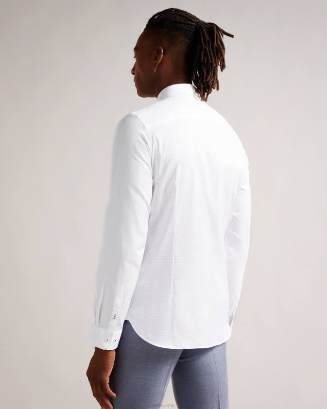 apģērbs Ted Baker hysopss slim fit mini punktveida krekls balts vīriešiem 26TV1511