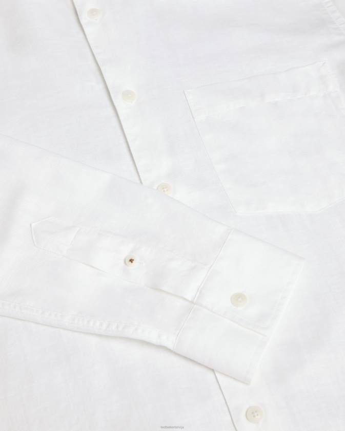 apģērbs Ted Baker kingwel lina maisījuma krekls ar garām piedurknēm balts vīriešiem 26TV1335