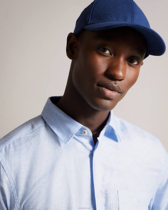 apģērbs Ted Baker kingwel lina maisījuma krekls ar garām piedurknēm gaiši zils vīriešiem 26TV1336