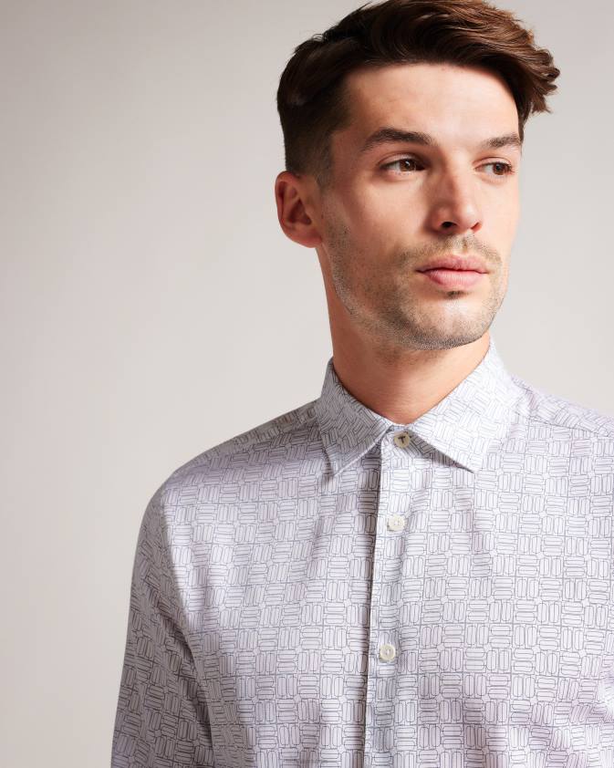 apģērbs Ted Baker krekls ar ģeometrisku apdruku ar garām piedurknēm balts vīriešiem 26TV1521