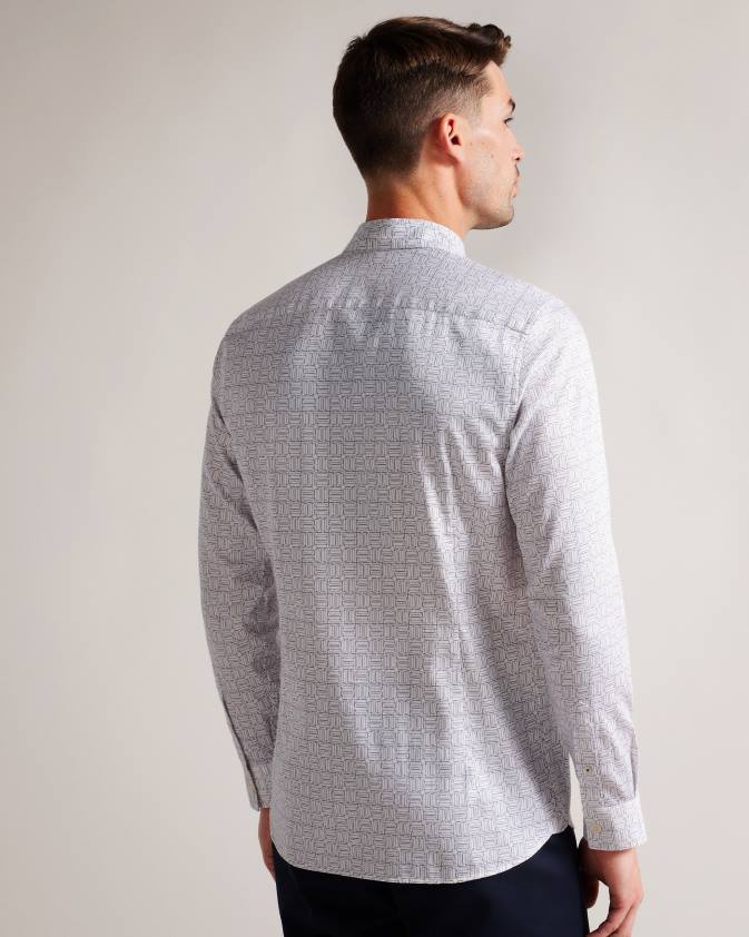 apģērbs Ted Baker krekls ar ģeometrisku apdruku ar garām piedurknēm balts vīriešiem 26TV1521