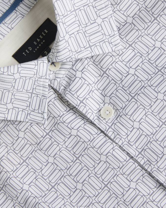 apģērbs Ted Baker krekls ar ģeometrisku apdruku ar garām piedurknēm balts vīriešiem 26TV1521