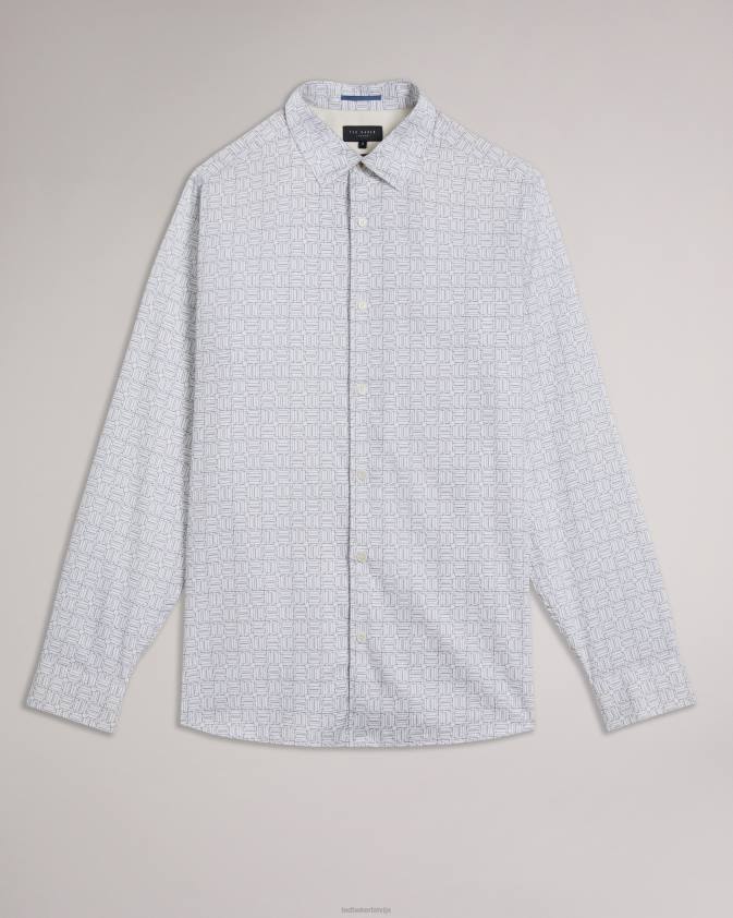 apģērbs Ted Baker krekls ar ģeometrisku apdruku ar garām piedurknēm balts vīriešiem 26TV1521