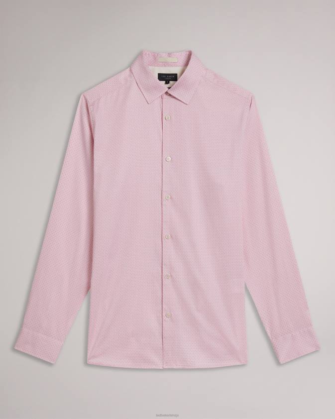 apģērbs Ted Baker krekls ar ģeometrisku apdruku ar garām piedurknēm gaiši rozā vīriešiem 26TV1220