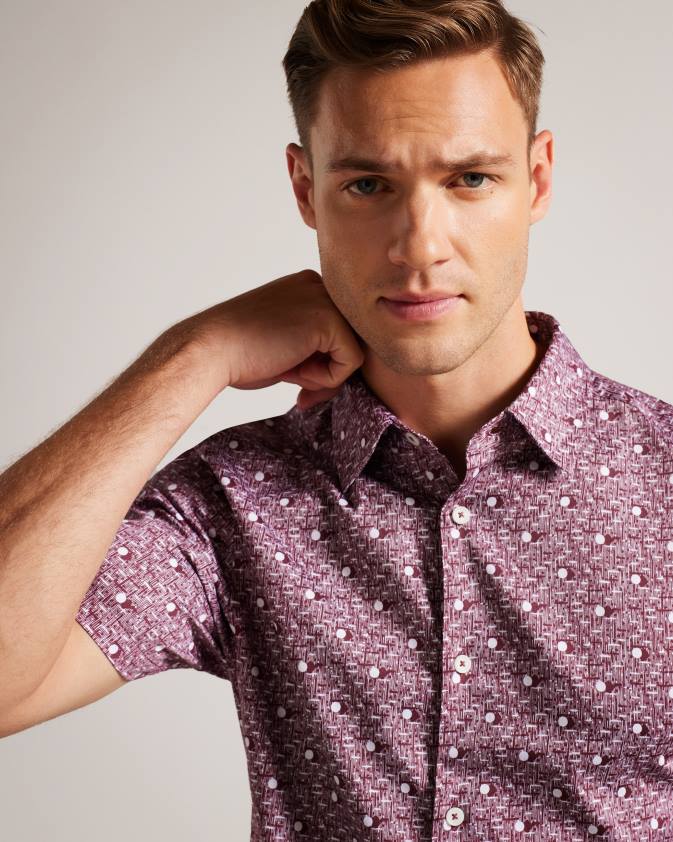 apģērbs Ted Baker macsho krekls ar īsām piedurknēm spotprint sarkanbrūns vīriešiem 26TV1215