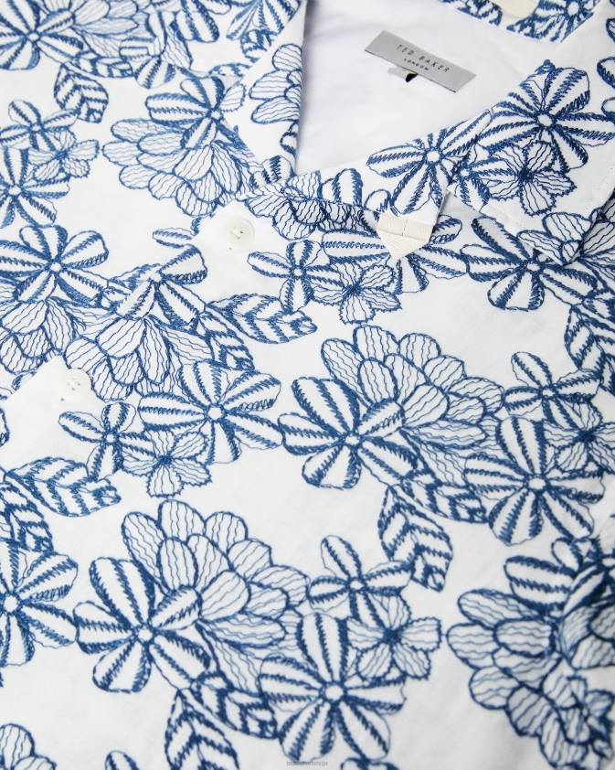 apģērbs Ted Baker mannor īsām piedurknēm ziedu izšūts krekls balts vīriešiem 26TV1400