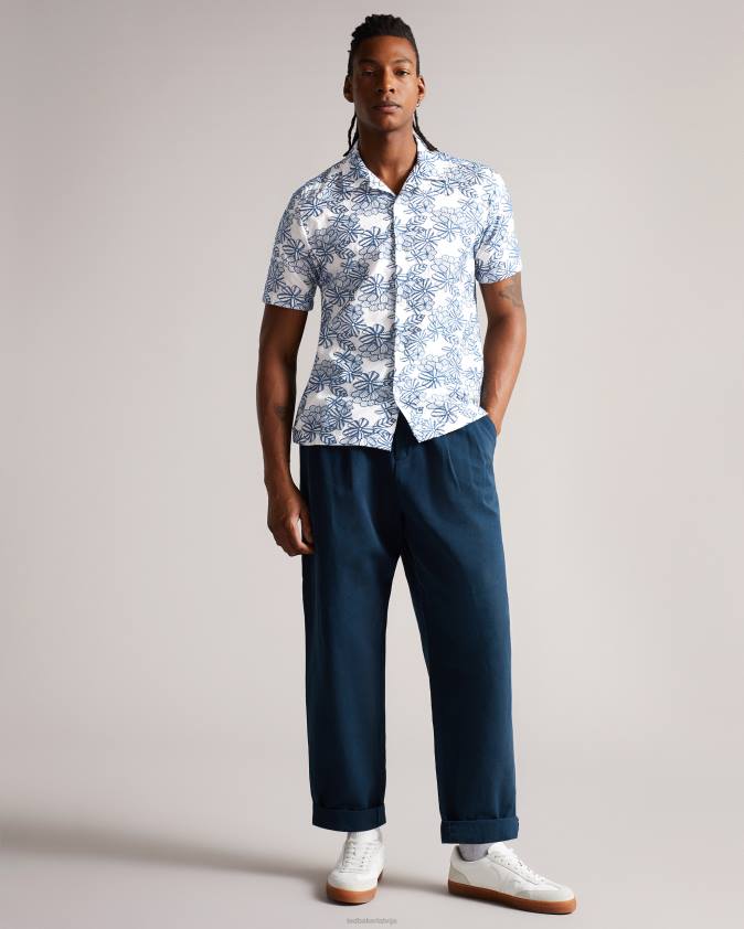 apģērbs Ted Baker mannor īsām piedurknēm ziedu izšūts krekls balts vīriešiem 26TV1400