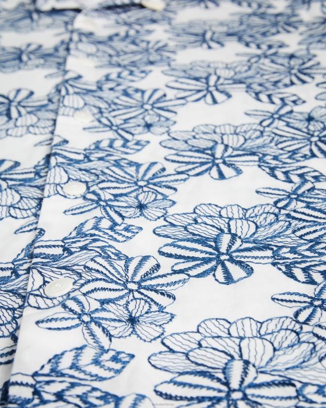 apģērbs Ted Baker mannor īsām piedurknēm ziedu izšūts krekls balts vīriešiem 26TV1400