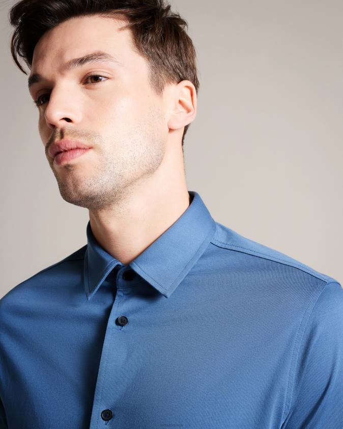 apģērbs Ted Baker marros spīdīgs džersija krekls ar garām piedurknēm vidēji zils vīriešiem 26TV1463