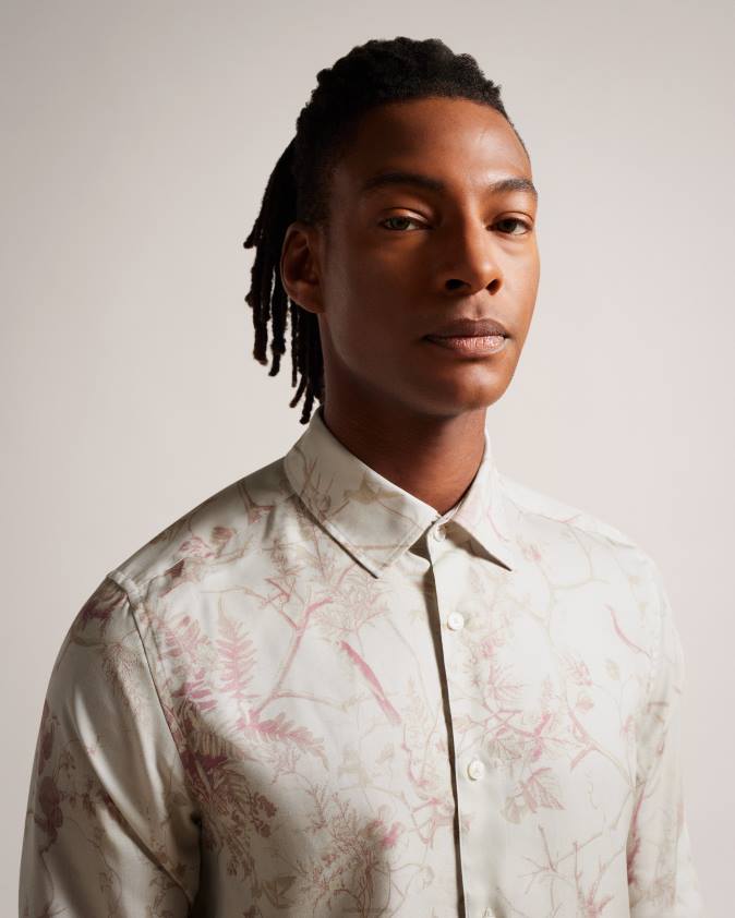 apģērbs Ted Baker millow botāniskais liocela krekls ar garām piedurknēm dabisks vīriešiem 26TV1436