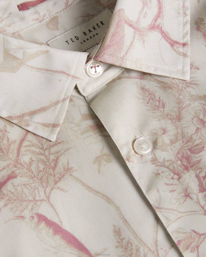 apģērbs Ted Baker millow botāniskais liocela krekls ar garām piedurknēm dabisks vīriešiem 26TV1436