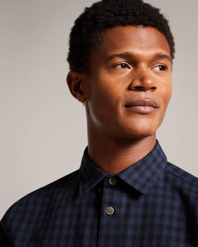 apģērbs Ted Baker morne mājas čekas virskrekls ar garām piedurknēm flote vīriešiem 26TV1268