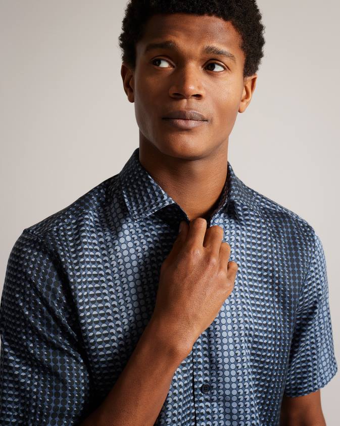 apģērbs Ted Baker munden krekls ar ģeometrisku apdruku ar īsām piedurknēm flote vīriešiem 26TV1540