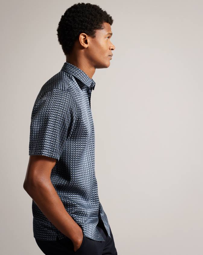 apģērbs Ted Baker munden krekls ar ģeometrisku apdruku ar īsām piedurknēm flote vīriešiem 26TV1540