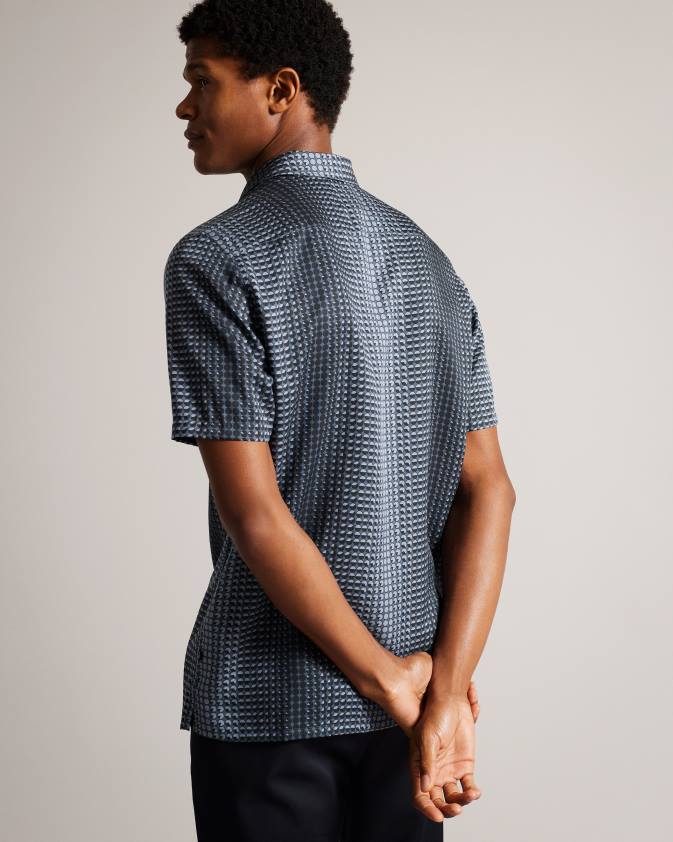 apģērbs Ted Baker munden krekls ar ģeometrisku apdruku ar īsām piedurknēm flote vīriešiem 26TV1540