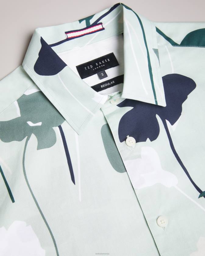 apģērbs Ted Baker rossvil krekls ar īsām piedurknēm krāsains silueta apdruka gaiši zaļš vīriešiem 26TV1472