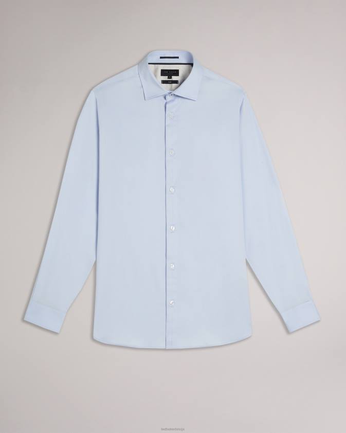 apģērbs Ted Baker satīna elastīgs krekls ar garām piedurknēm gaiši zils vīriešiem 26TV1481