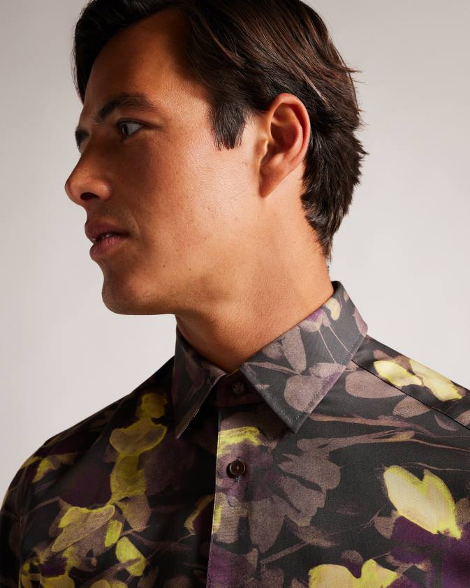 apģērbs Ted Baker slesho krekls ar akvareļa apdruku ar īsām piedurknēm daudzkrāsains vīriešiem 26TV1259