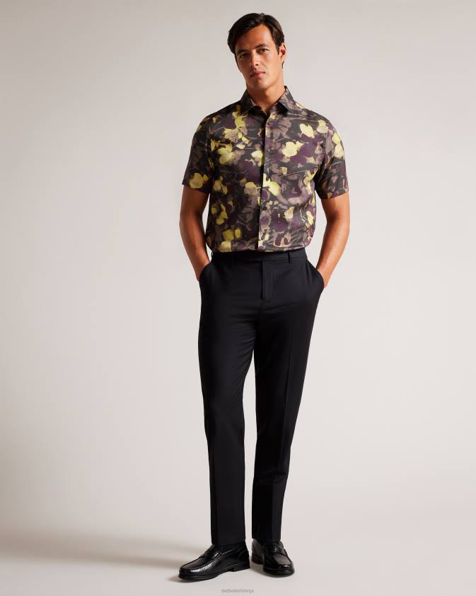 apģērbs Ted Baker slesho krekls ar akvareļa apdruku ar īsām piedurknēm daudzkrāsains vīriešiem 26TV1259