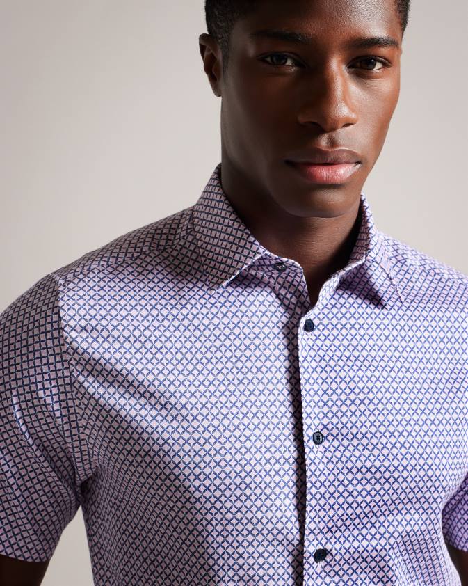 apģērbs Ted Baker strisho krekls ar ģeometrisku apdruku ar īsām piedurknēm gaiši rozā vīriešiem 26TV1319