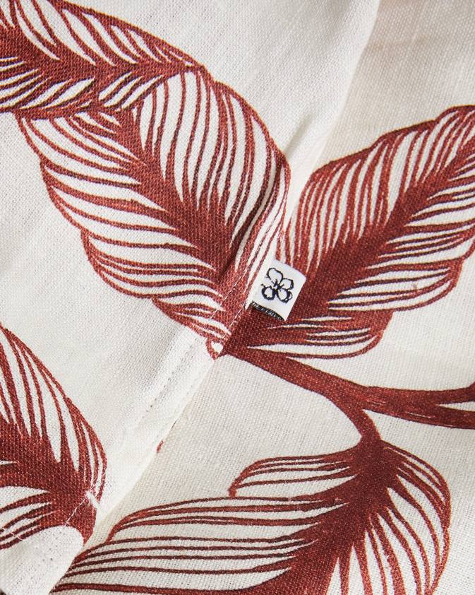 apģērbs Ted Baker tagus lina krekls ar īsām piedurknēm tumši oranžs vīriešiem 26TV1618