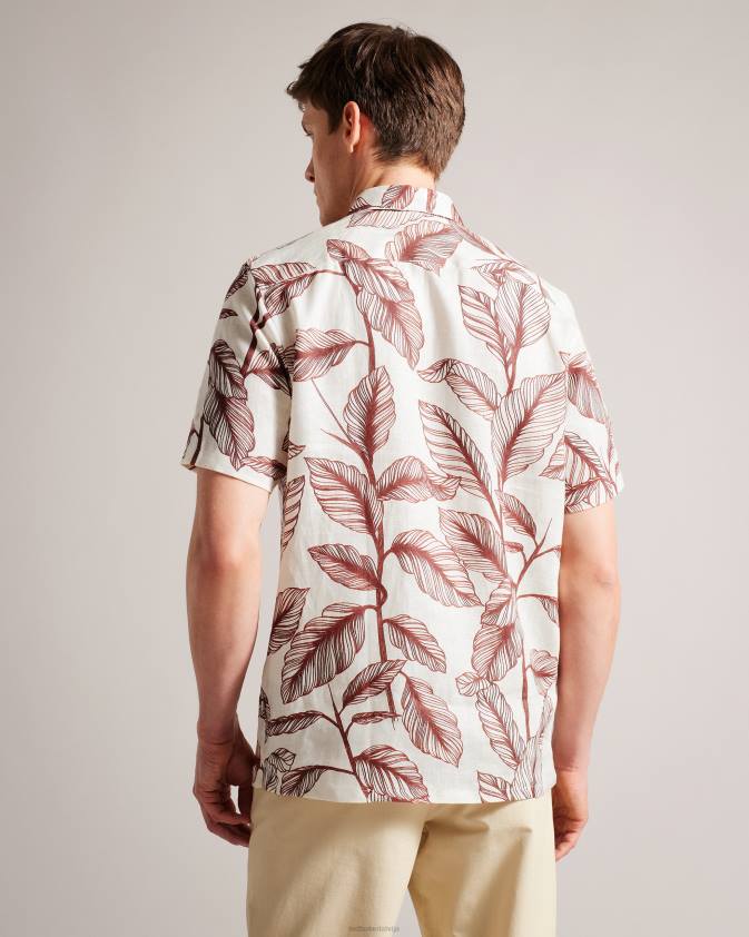 apģērbs Ted Baker tagus lina krekls ar īsām piedurknēm tumši oranžs vīriešiem 26TV1618