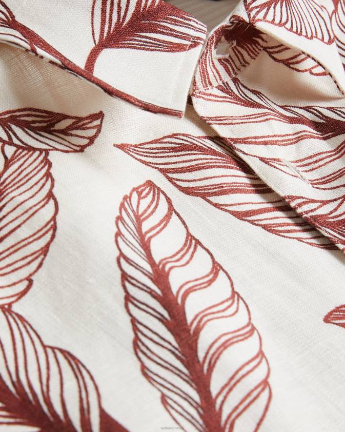 apģērbs Ted Baker tagus lina krekls ar īsām piedurknēm tumši oranžs vīriešiem 26TV1618