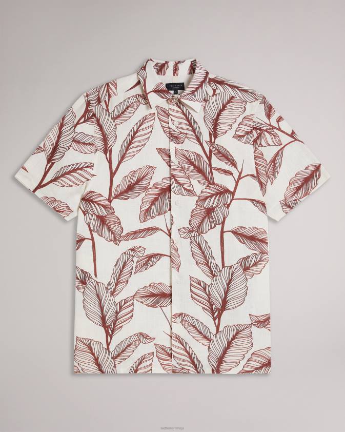 apģērbs Ted Baker tagus lina krekls ar īsām piedurknēm tumši oranžs vīriešiem 26TV1618