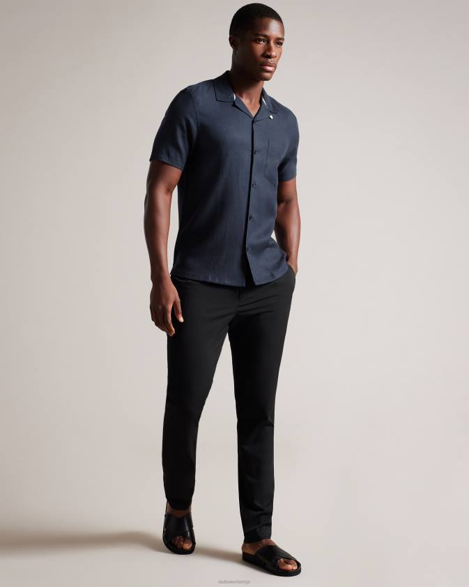 apģērbs Ted Baker wesland īsām piedurknēm tencel lina revera apkakles krekls flote vīriešiem 26TV1389