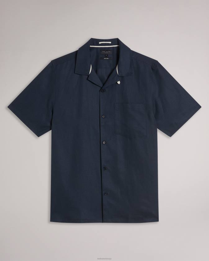 apģērbs Ted Baker wesland īsām piedurknēm tencel lina revera apkakles krekls flote vīriešiem 26TV1389