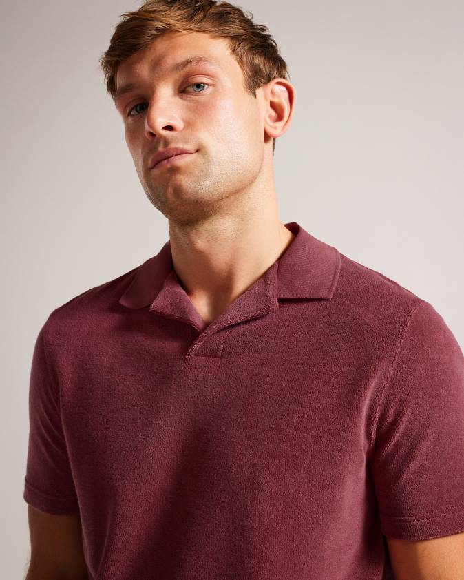 apģērbs Ted Baker sndbank toweling revere apkakle polo krekls vidēji rozā vīriešiem 26TV1494