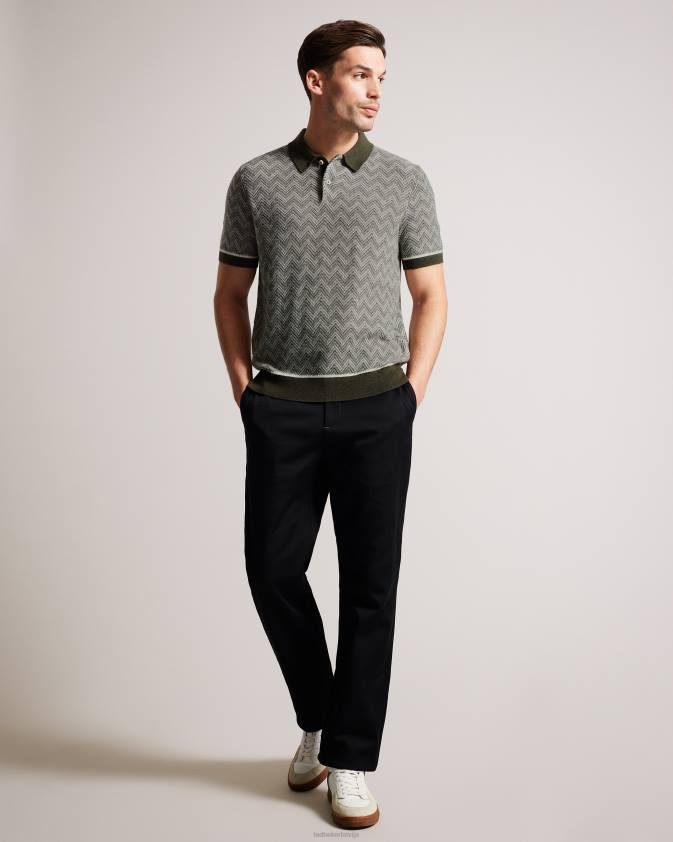 apģērbs Ted Baker waldun zig zag adīts polo krekls tumši zaļa vīriešiem 26TV1528