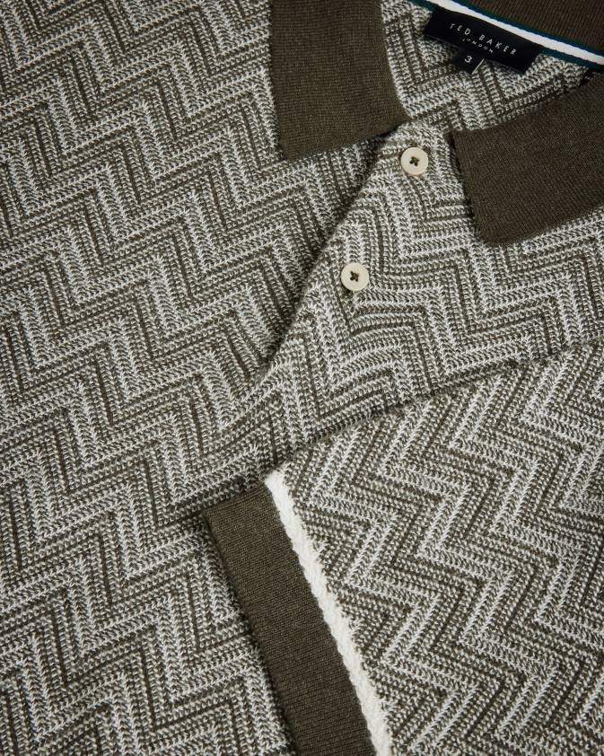 apģērbs Ted Baker waldun zig zag adīts polo krekls tumši zaļa vīriešiem 26TV1528