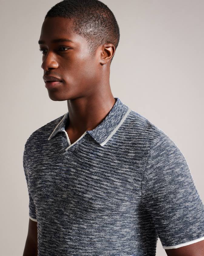 apģērbs Ted Baker plantr atvērtas apkakles marled polo krekls tumši zils vīriešiem 26TV1539