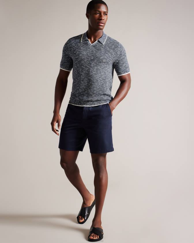 apģērbs Ted Baker plantr atvērtas apkakles marled polo krekls tumši zils vīriešiem 26TV1539