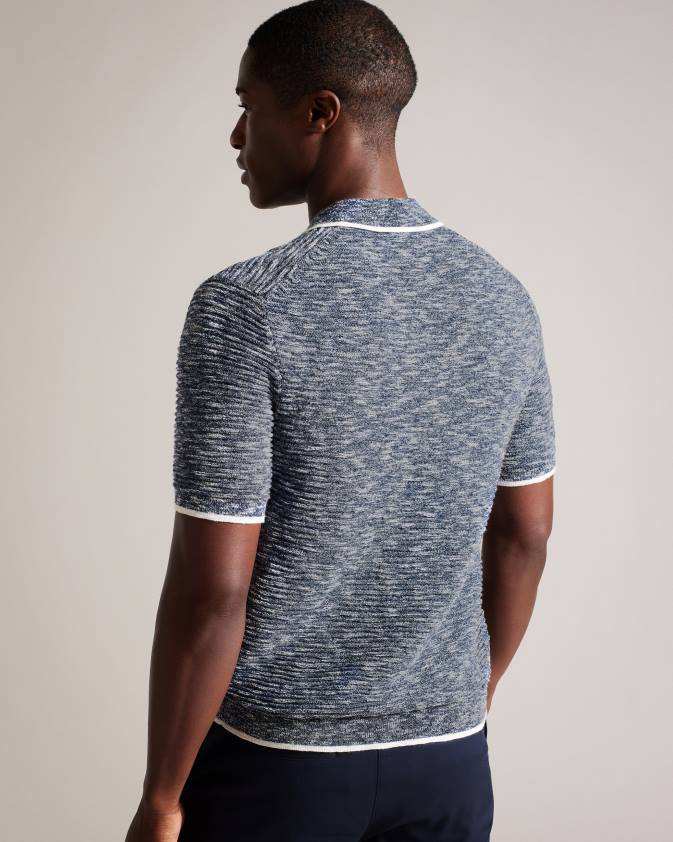 apģērbs Ted Baker plantr atvērtas apkakles marled polo krekls tumši zils vīriešiem 26TV1539