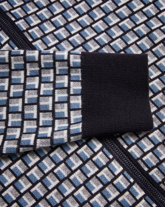 apģērbs Ted Baker teeflow geometric t print trikotāžas jaka ar rāvējslēdzēju zils vīriešiem 26TV1283