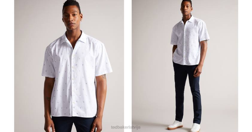 apģērbs Ted Baker ailbee īsām piedurknēm svītru ziedu kupejas krekls balts vīriešiem 26TV1658