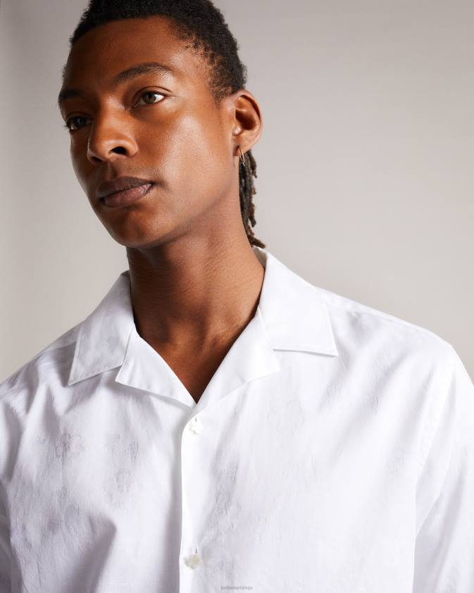 apģērbs Ted Baker homelea ziedu žakarda krekls ar īsām piedurknēm balts vīriešiem 26TV1666