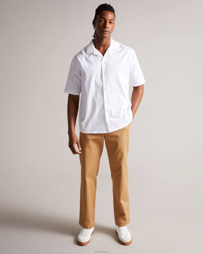 apģērbs Ted Baker homelea ziedu žakarda krekls ar īsām piedurknēm balts vīriešiem 26TV1666